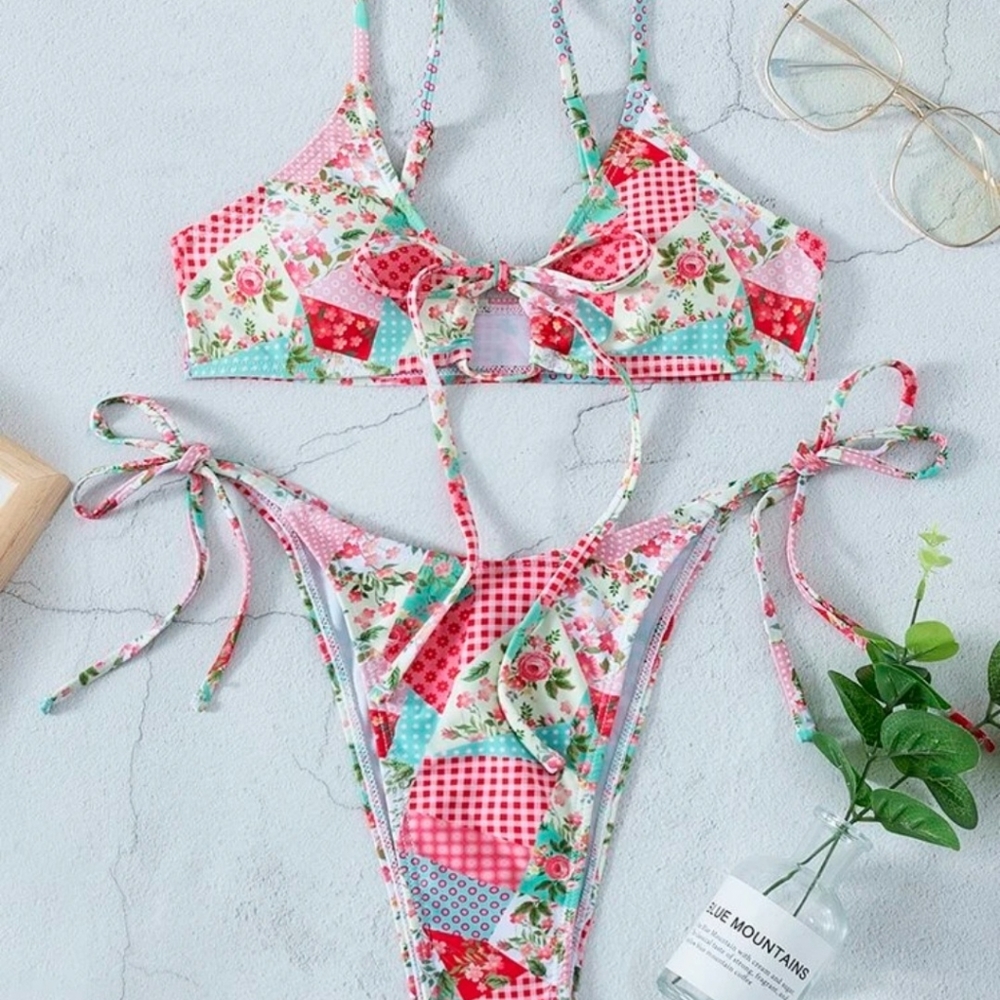 Floral print side tie bikini
